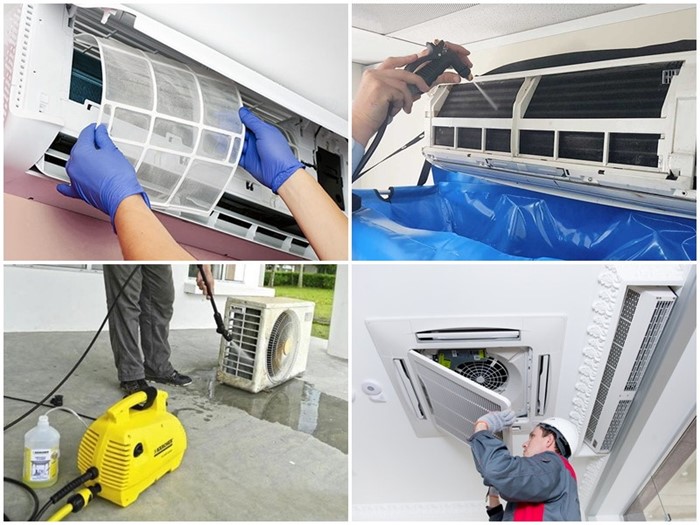 Lỗi thường gặp khi vệ sinh điều hòa Mitsubishi - Thợ chuyên nghiệp đang vệ sinh